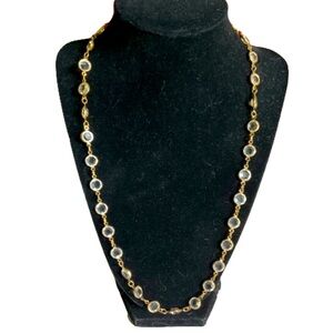 Vintage Long Necklace Gold Filled + Clear Crystals | 22” Length | Clasp Closure